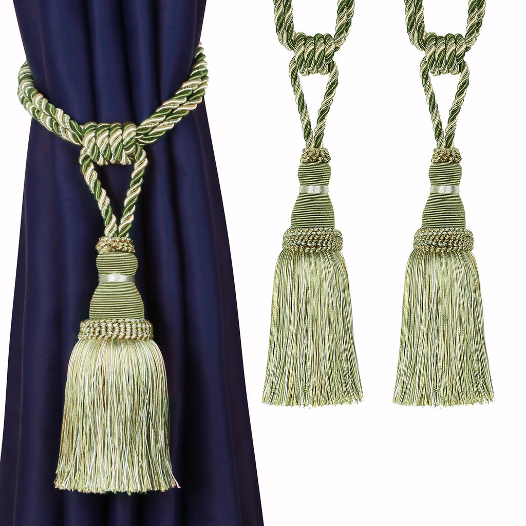 BEL AVENIR 2 Pack Curtain Tiebacks Tassel Drapery Tie-Backs Rope Handmade Holdbacks Home Office Hotel Decorative (Gold, 4 Pack)