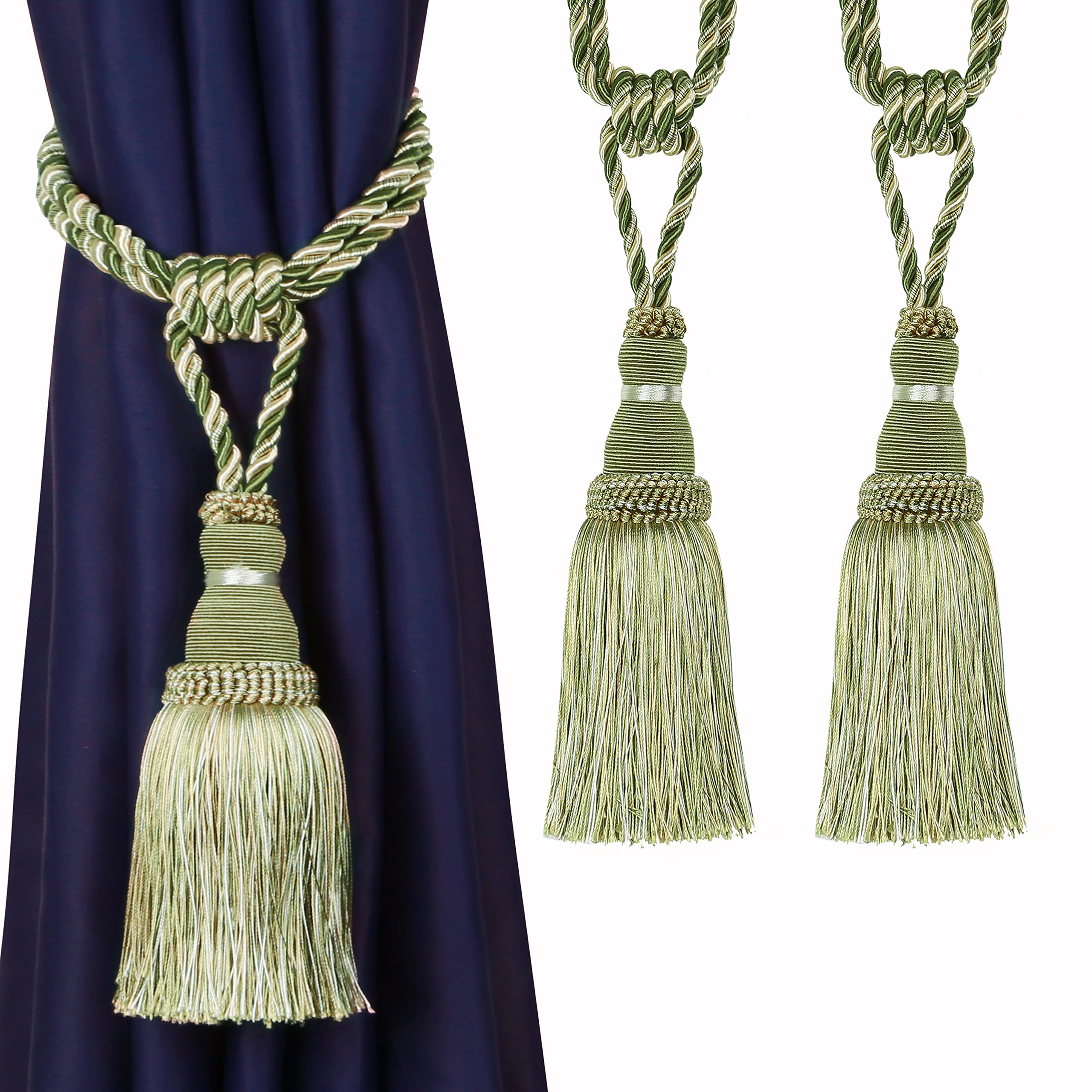 BEL AVENIR 2 Pack Curtain Tiebacks Tassel Drapery Tie-Backs Rope Handmade Holdbacks Home Office Hotel Decorative (Gold, 4 Pack)