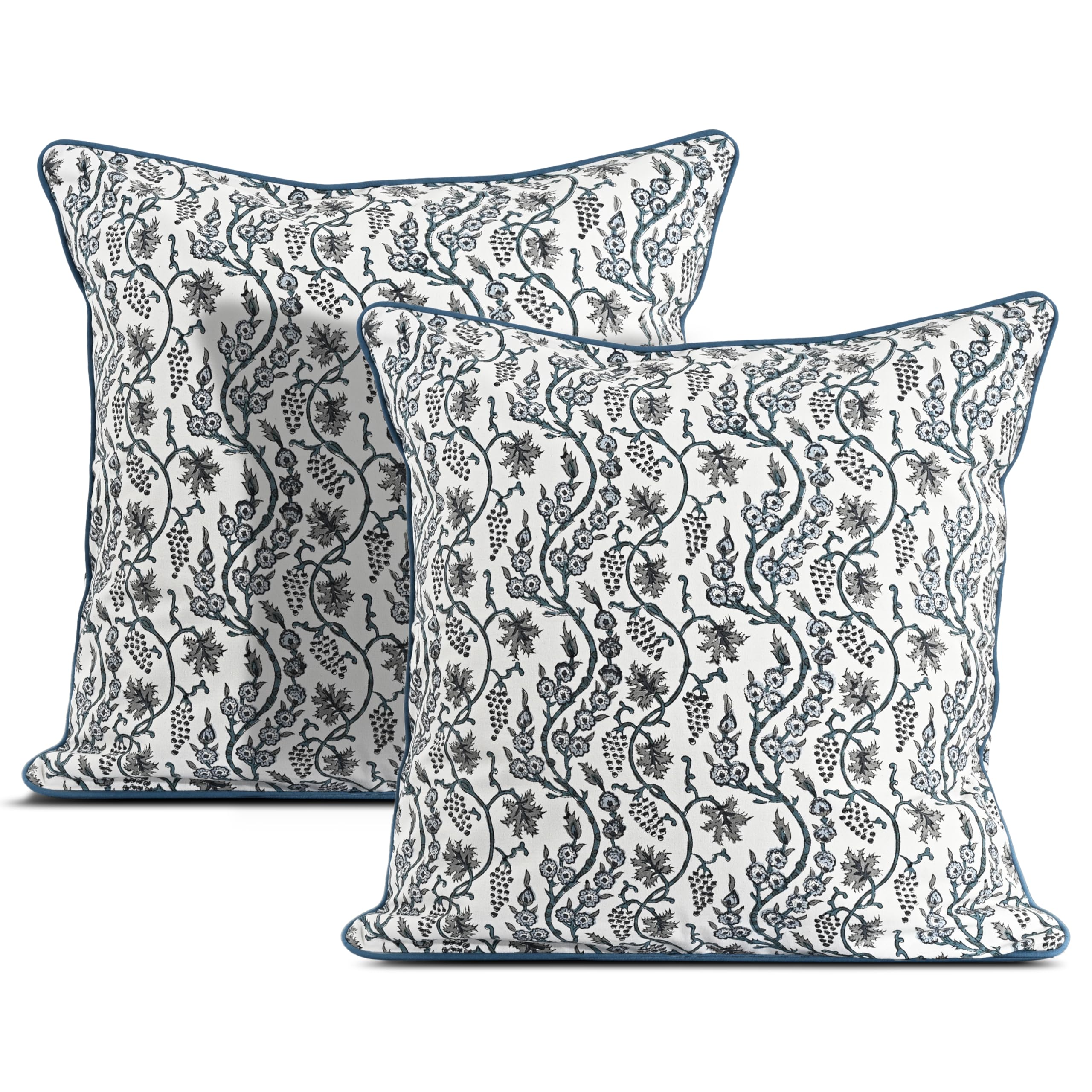 Ridhi Block Print Asparagus Green Pillow Cover 20" x 20" (Pack of 2) Decorative Couch Pillows for Living Room, Farmhouse Chic Boho Cute Outdoor Pillows Covers Gifts for Spring, Mother's Day