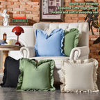 24×24" Ruffle Cotton Throw Pillow Covers, 2 Pack Beige
