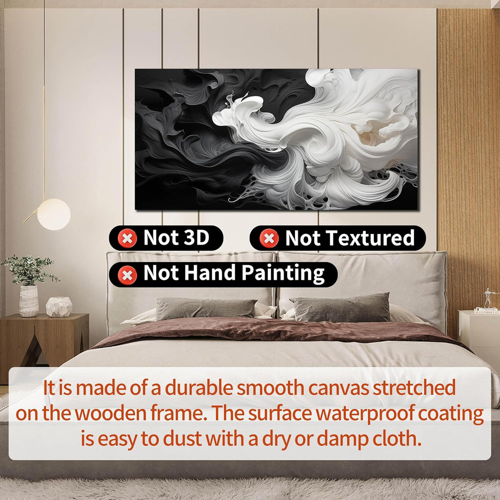 Abstract Black and White Wall Art for Living Room, Modern Minimalist Neutral Canvas Printed Painting Decorative-Picture Wall-Decor Artwork for Bedroom Dining Room Home Office, Size 40x20 Inches