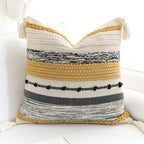 BlissBlush Coastal Blue Boho Decorative Throw Pillow Cover 22x22 Modern Bohemian Accent Pillow Case Square Woven Textured Farmhouse Pillows for Couch Bed (Pack of 1)