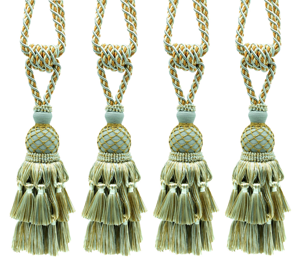 DÉCOPRO Lavish Large Curtain & Drapery, Hand Crafted Tassel Tieback, Tassel Length 11" (27.5cm), 34" (86cm) # TBIL1, Nautical Gold #1152 (Light Gold, Yellow Gold, Navy Blue) Set of 4