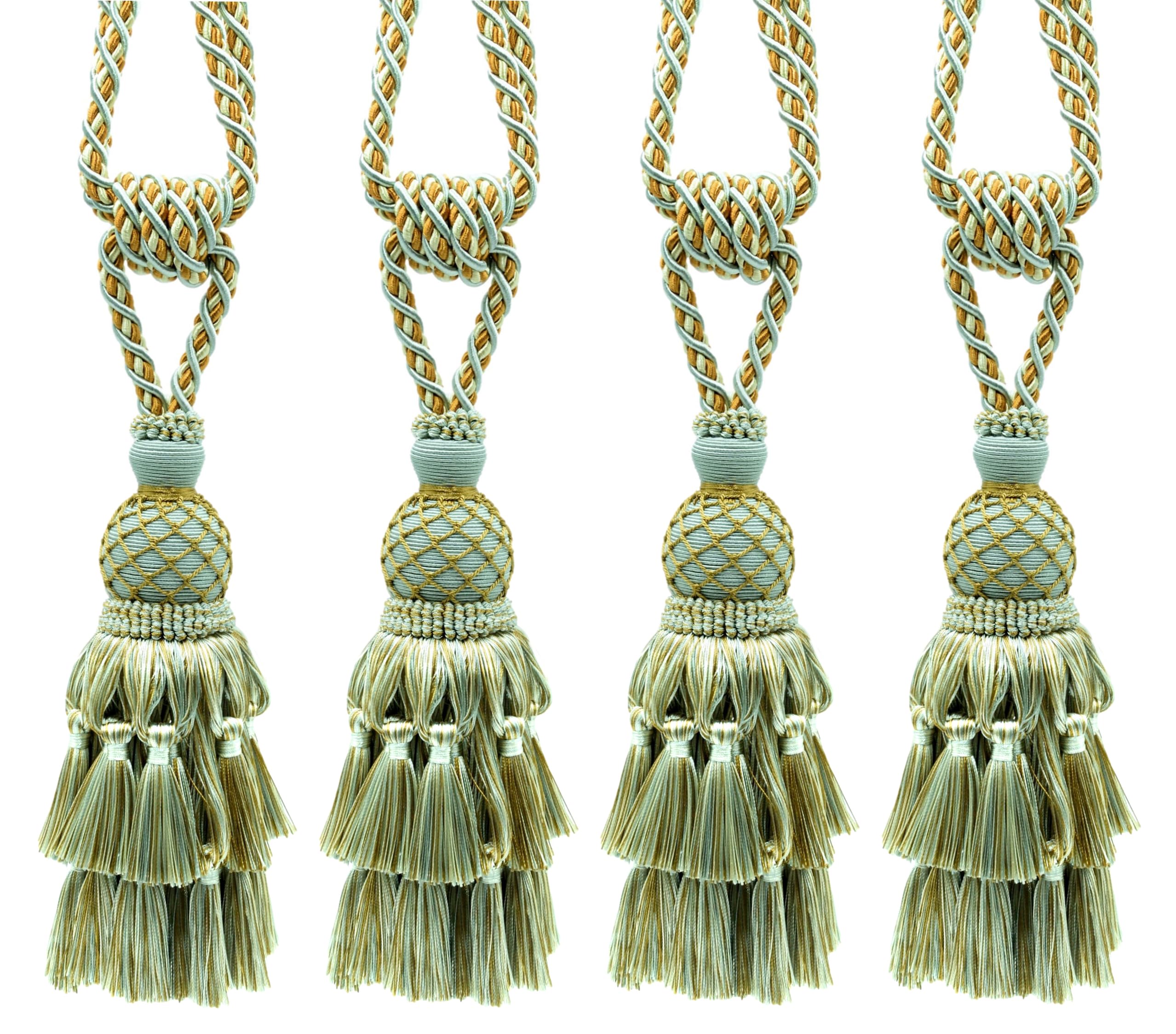 DÉCOPRO Lavish Large Curtain & Drapery, Hand Crafted Tassel Tieback, Tassel Length 11" (27.5cm), 34" (86cm) # TBIL1, Nautical Gold #1152 (Light Gold, Yellow Gold, Navy Blue) Set of 4