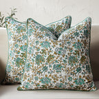 CPC 100% Cotton Throw Pillow Covers 20x20 Inch, Set of 2 Green Block Print Pattern Couch Pillow, Cute Boho Decorative Pillows for Living Room, Bedroom with Hidden Zipper- Olive Green