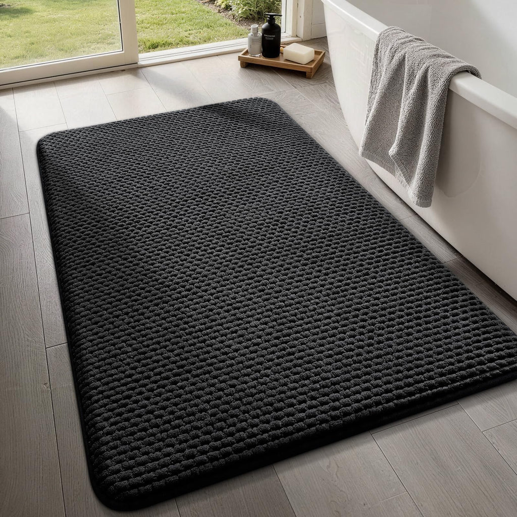 YIHOUSE Bathroom Rugs Set 5 Piece, Extra Soft Absorbent Chenille Bath Mats & U-Shaped Contour Toilet Rug, Non Slip Machine Washable Bath Mat for Shower Tub Sink, Beige