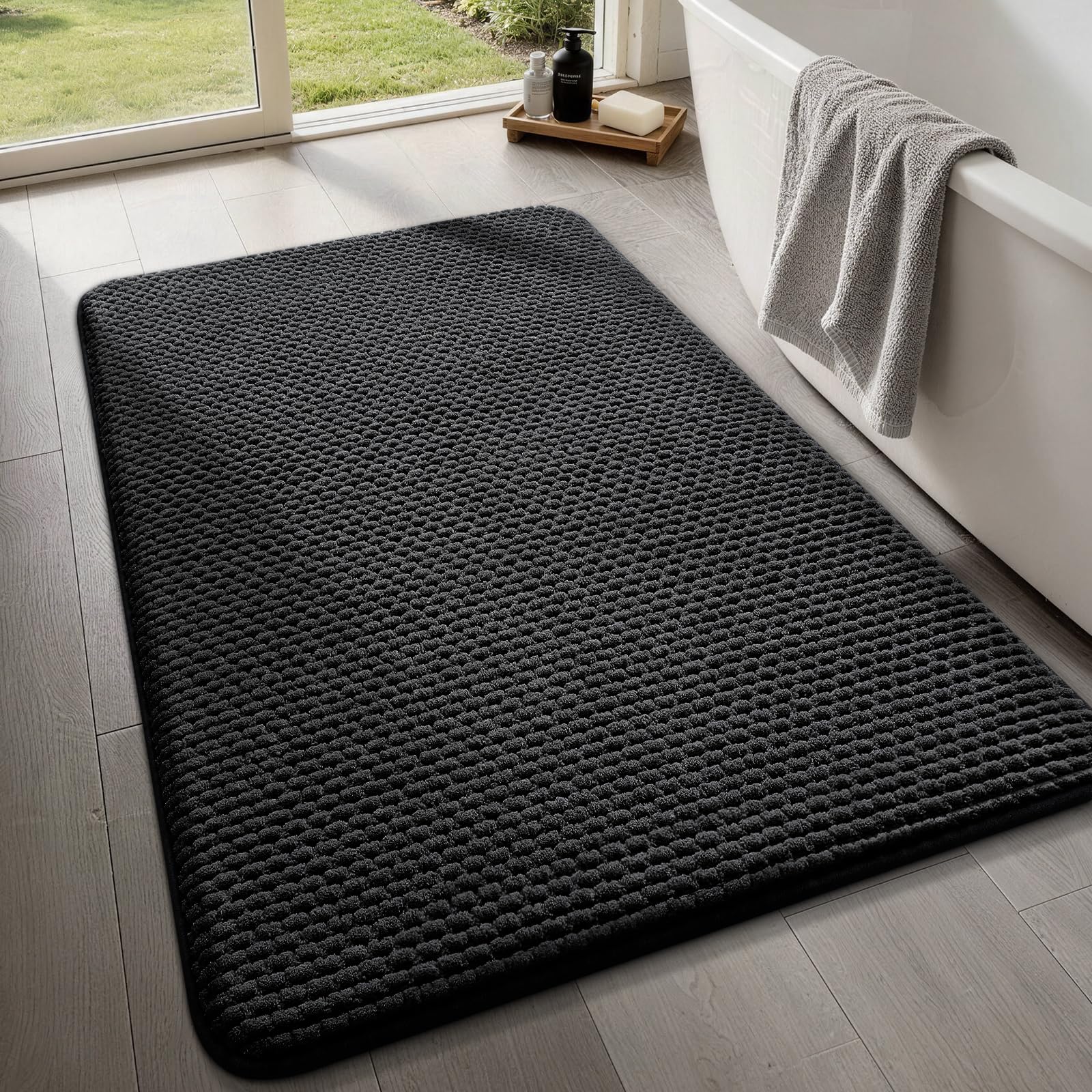 YIHOUSE Bathroom Rugs Set 5 Piece, Extra Soft Absorbent Chenille Bath Mats & U-Shaped Contour Toilet Rug, Non Slip Machine Washable Bath Mat for Shower Tub Sink, Beige