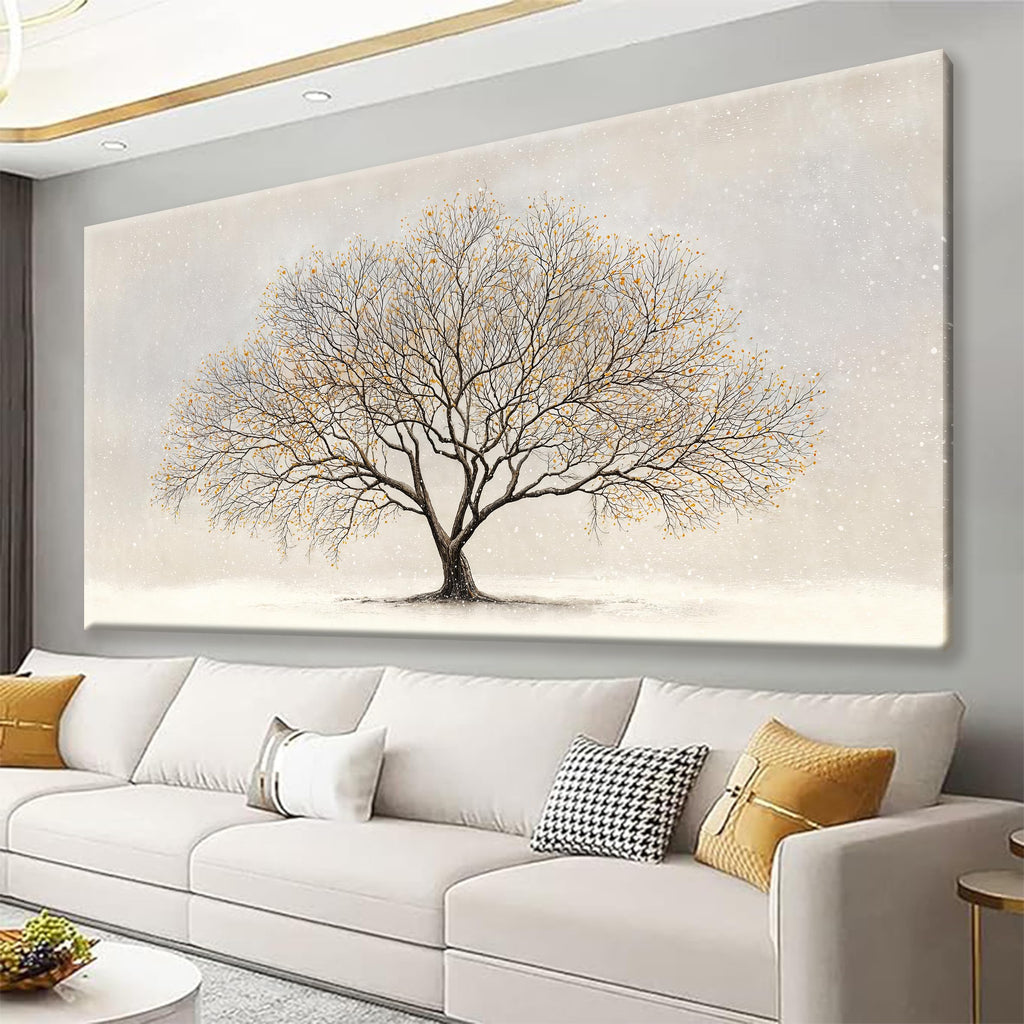 29"X58" Tree of Life Canvas Print, Green Gold Artwork for Home Wall Decoration