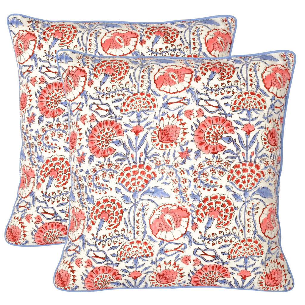 Ridhi Block Print Asparagus Green Pillow Cover 20" x 20" (Pack of 2) Decorative Couch Pillows for Living Room, Farmhouse Chic Boho Cute Outdoor Pillows Covers Gifts for Spring, Mother's Day