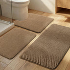 YIHOUSE Bathroom Rugs Set 5 Piece, Extra Soft Absorbent Chenille Bath Mats & U-Shaped Contour Toilet Rug, Non Slip Machine Washable Bath Mat for Shower Tub Sink, Beige