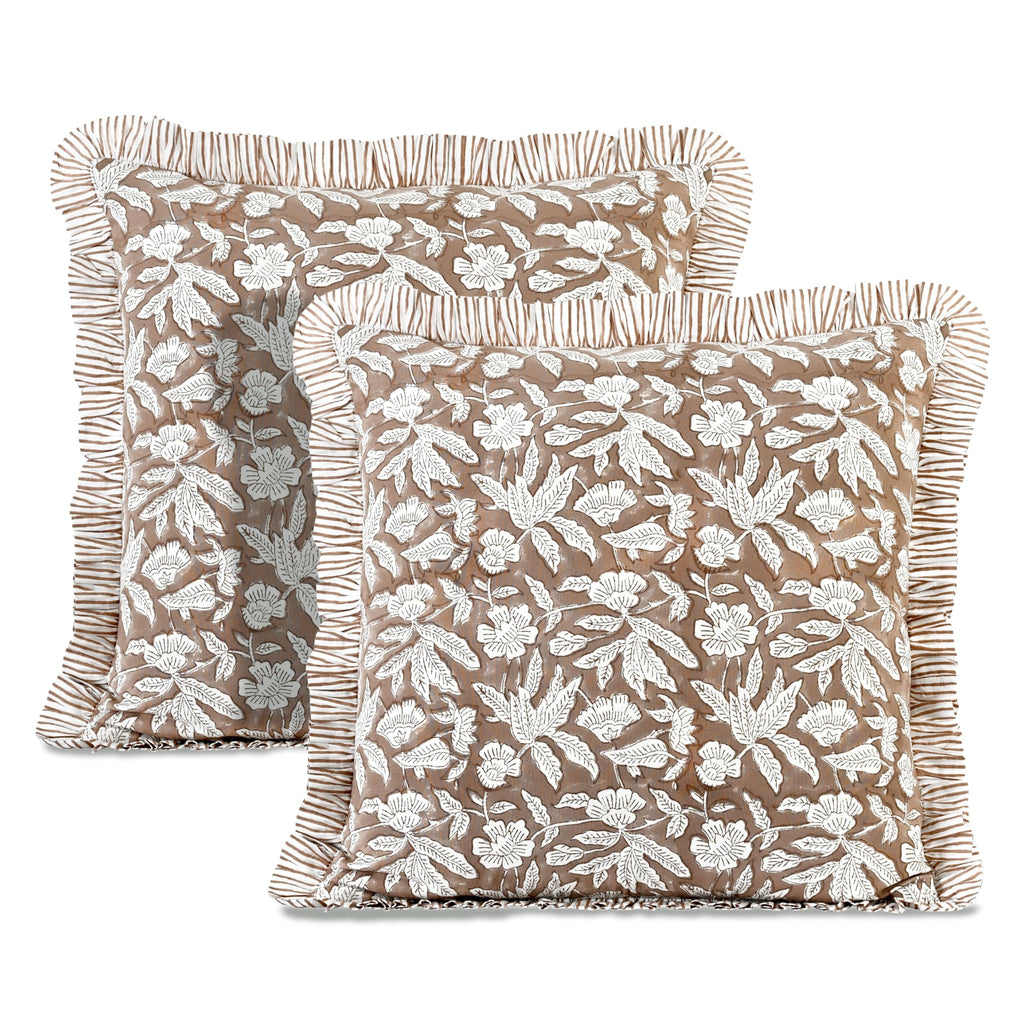 Ridhi Block Print Light Steel Blue Throw Pillow Cover 18" x 18" (Pack of 2) Decorative Cushion Covers with Ruffle for Couch, Sofa, Bed, Living Room, Home Decor Gift for Spring, Easter, Valentine