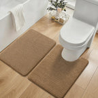 YIHOUSE Bathroom Rugs Set 5 Piece, Extra Soft Absorbent Chenille Bath Mats & U-Shaped Contour Toilet Rug, Non Slip Machine Washable Bath Mat for Shower Tub Sink, Beige