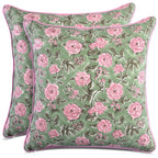 CPC 100% Cotton Throw Pillow Covers 20x20 Inch, Set of 2 Green Block Print Pattern Couch Pillow, Cute Boho Decorative Pillows for Living Room, Bedroom with Hidden Zipper- Royal Blue