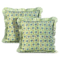 Ridhi Block Print Light Steel Blue Throw Pillow Cover 18" x 18" (Pack of 2) Decorative Cushion Covers with Ruffle for Couch, Sofa, Bed, Living Room, Home Decor Gift for Spring, Easter, Valentine