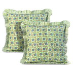 Ridhi Block Print Light Steel Blue Throw Pillow Cover 18" x 18" (Pack of 2) Decorative Cushion Covers with Ruffle for Couch, Sofa, Bed, Living Room, Home Decor Gift for Spring, Easter, Valentine