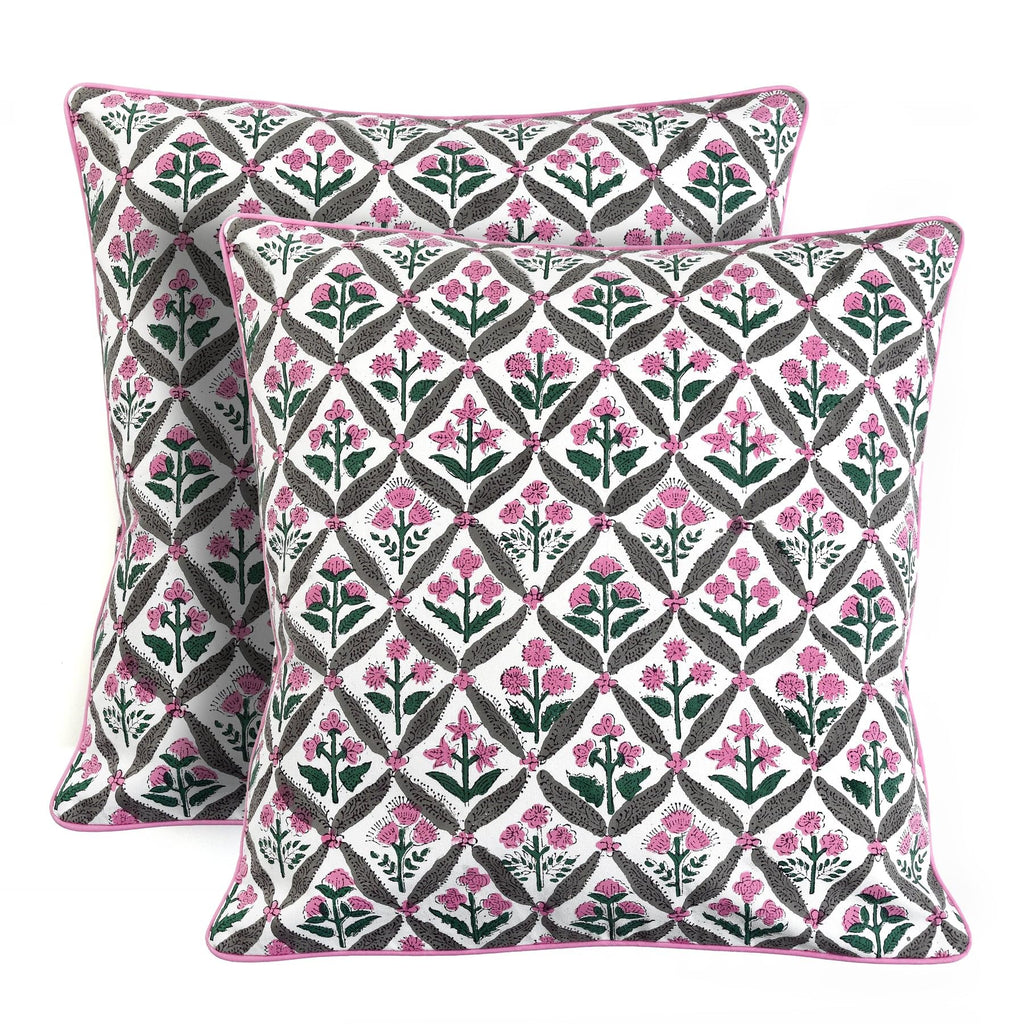 Ridhi Block Print Asparagus Green Pillow Cover 20" x 20" (Pack of 2) Decorative Couch Pillows for Living Room, Farmhouse Chic Boho Cute Outdoor Pillows Covers Gifts for Spring, Mother's Day