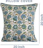 Ridhi Block Print Asparagus Green Pillow Cover 20" x 20" (Pack of 2) Decorative Couch Pillows for Living Room, Farmhouse Chic Boho Cute Outdoor Pillows Covers Gifts for Spring, Mother's Day