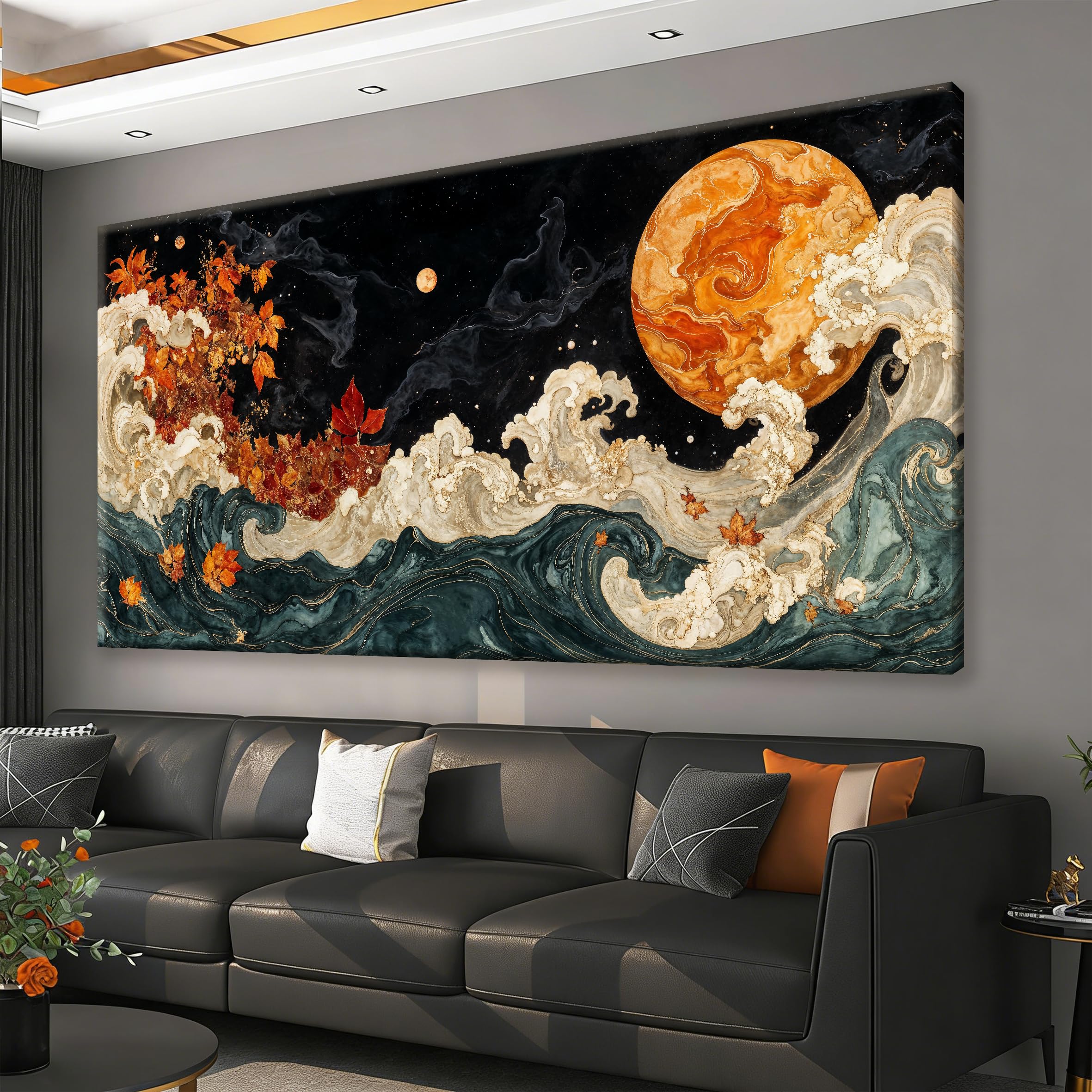 Suconvng Colorful Canvas Art Wall Decor Painting Picture Modern Boho Abstract Wall Art Prints Landscape Picture For Bedroom Bathroom Office Black Home Aesthetic Wall Decor 20" × 40" Ready To Hang