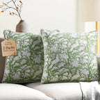 CPC 100% Cotton Throw Pillow Covers 20x20 Inch, Set of 2 Green Block Print Pattern Couch Pillow, Cute Boho Decorative Pillows for Living Room, Bedroom with Hidden Zipper- Olive Green