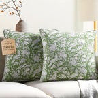 CPC 100% Cotton Throw Pillow Covers 20x20 Inch, Set of 2 Green Block Print Pattern Couch Pillow, Cute Boho Decorative Pillows for Living Room, Bedroom with Hidden Zipper- Agate Green