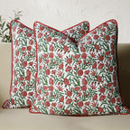 CPC 100% Cotton Throw Pillow Covers 20x20 Inch, Set of 2 Green Block Print Pattern Couch Pillow, Cute Boho Decorative Pillows for Living Room, Bedroom with Hidden Zipper- Olive Green