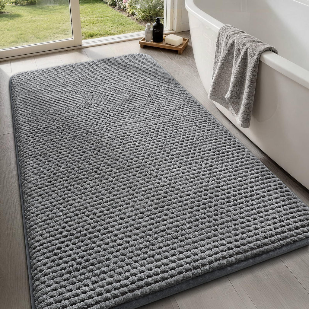 YIHOUSE Bathroom Rugs Set 5 Piece, Extra Soft Absorbent Chenille Bath Mats & U-Shaped Contour Toilet Rug, Non Slip Machine Washable Bath Mat for Shower Tub Sink, Beige