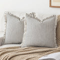 YEENAASY Throw Pillow Covers 24x24 Set of 2 Striped Fringe Pillow Cover Farmhouse Cushion Covers with Tassel Neutral Boho Pillows Decorative Square Pillowcase for Couch Sofa Bed, Khaki