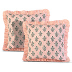 Ridhi Block Print Light Steel Blue Throw Pillow Cover 18" x 18" (Pack of 2) Decorative Cushion Covers with Ruffle for Couch, Sofa, Bed, Living Room, Home Decor Gift for Spring, Easter, Valentine