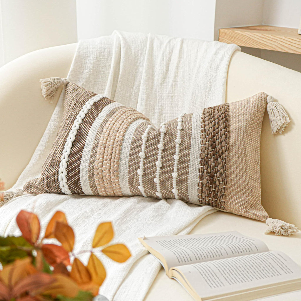 BlissBlush Coastal Blue Boho Decorative Throw Pillow Cover 22x22 Modern Bohemian Accent Pillow Case Square Woven Textured Farmhouse Pillows for Couch Bed (Pack of 1)