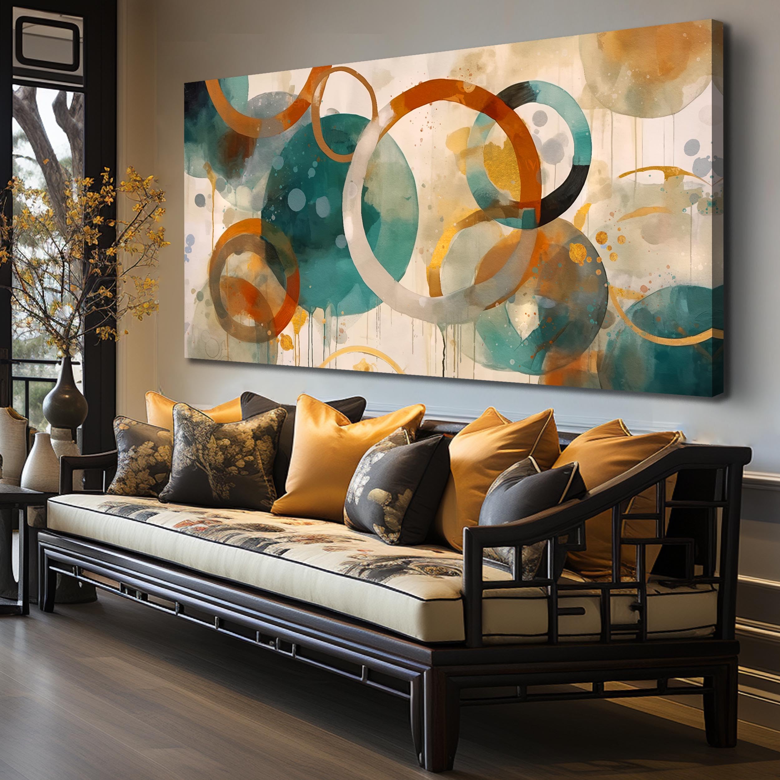 CANEITO Abstract Wall Art for Living Room, Circle Canvas Wall-Decor for Bedroom, Geometric Print Artwork, Size 40 x 20 Inches