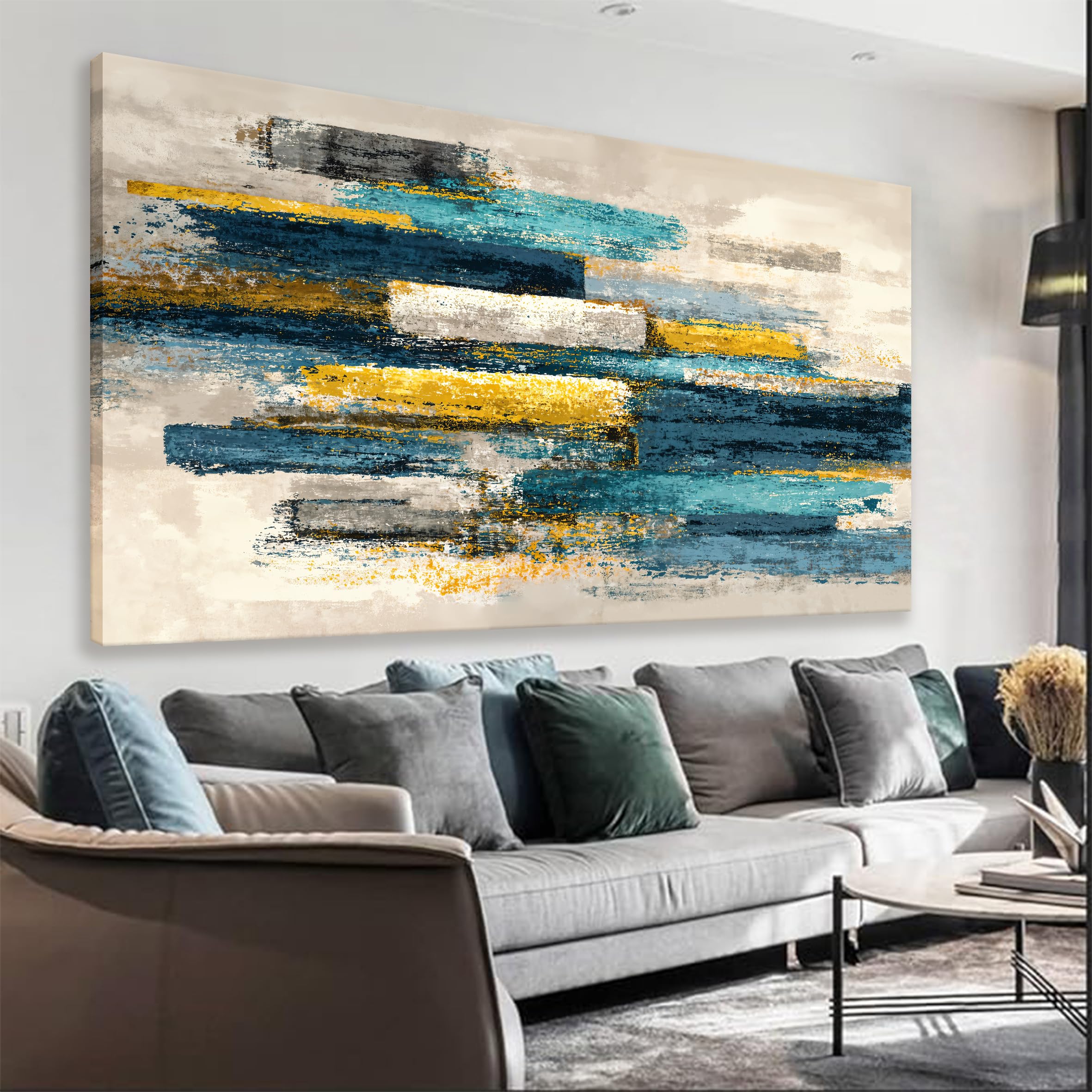 29"X58" Tree of Life Canvas Print, Green Gold Artwork for Home Wall Decoration