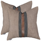 Set of 2 Leather Throw Pillow Covers Cotton Linen Decor Patchwork Pillow Cover Faux Leather Pillows Cover for Couch Sofa Living Room Bedroom,Beige 24"x24"