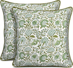 CPC 100% Cotton Throw Pillow Covers 20x20 Inch, Set of 2 Green Block Print Pattern Couch Pillow, Cute Boho Decorative Pillows for Living Room, Bedroom with Hidden Zipper- Agate Green