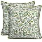 CPC 100% Cotton Throw Pillow Covers 20x20 Inch, Set of 2 Green Block Print Pattern Couch Pillow, Cute Boho Decorative Pillows for Living Room, Bedroom with Hidden Zipper- Royal Blue