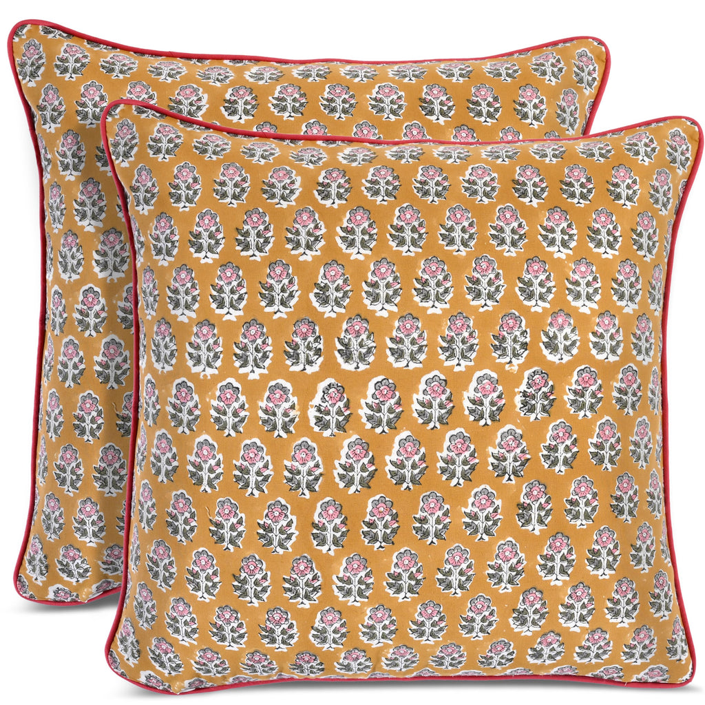CPC 100% Cotton Throw Pillow Covers 20x20 Inch, Set of 2 Green Block Print Pattern Couch Pillow, Cute Boho Decorative Pillows for Living Room, Bedroom with Hidden Zipper- Agate Green